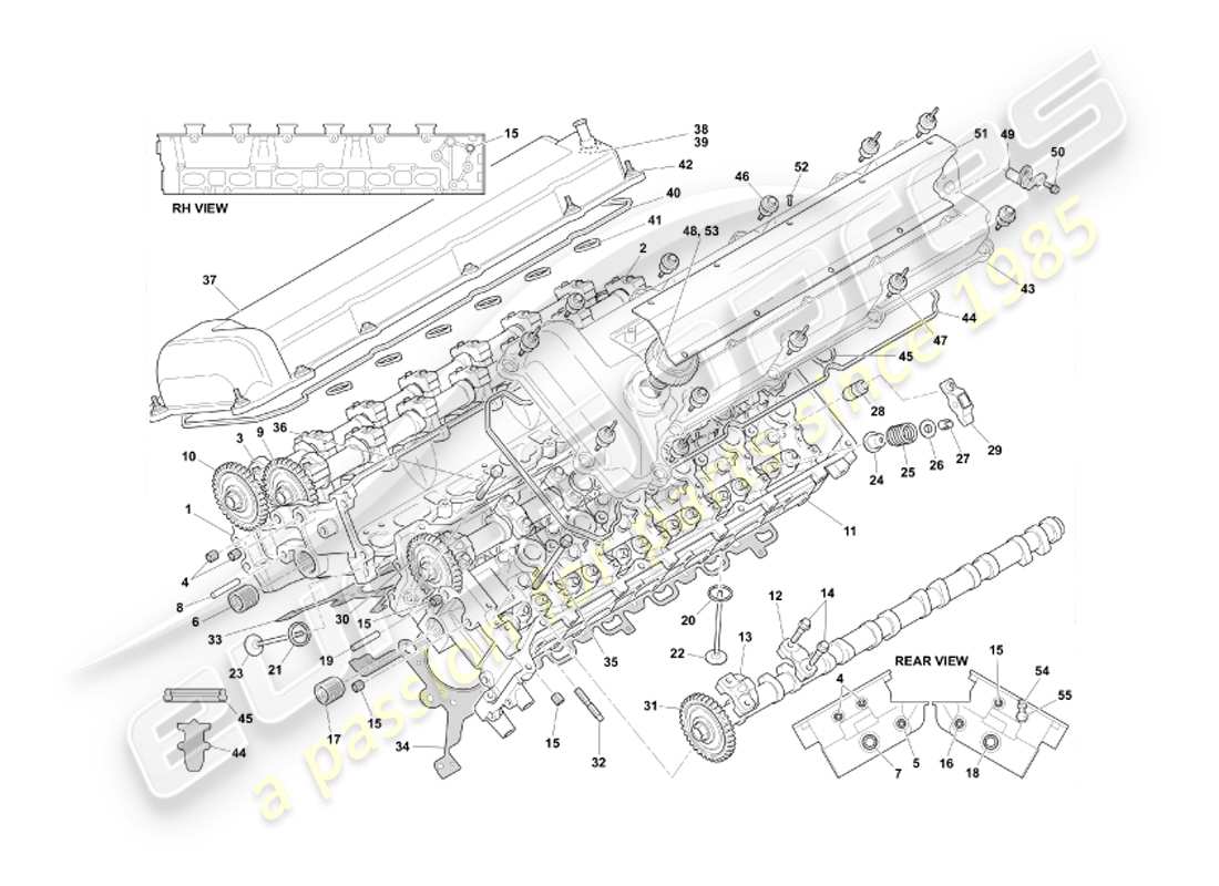 aston martin db7 vantage (2002) diagrama de piezas de la culata del cilindro