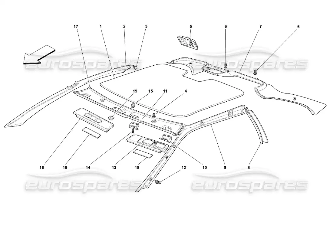 ferrari 355 (2.7 motronic) adornos de techo diagrama de piezas