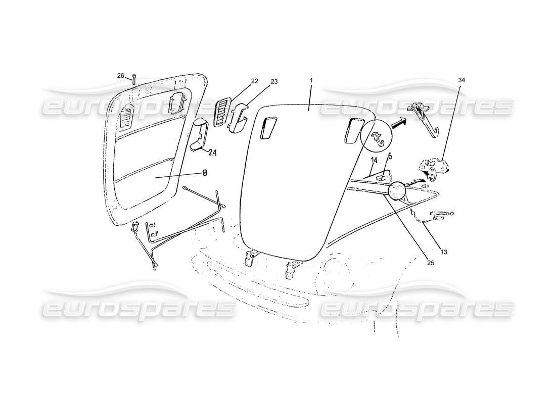 ferrari 330 gtc / 365 gtc (coachwork) diagrama de piezas del capó delantero con parrillas (edizione 1)