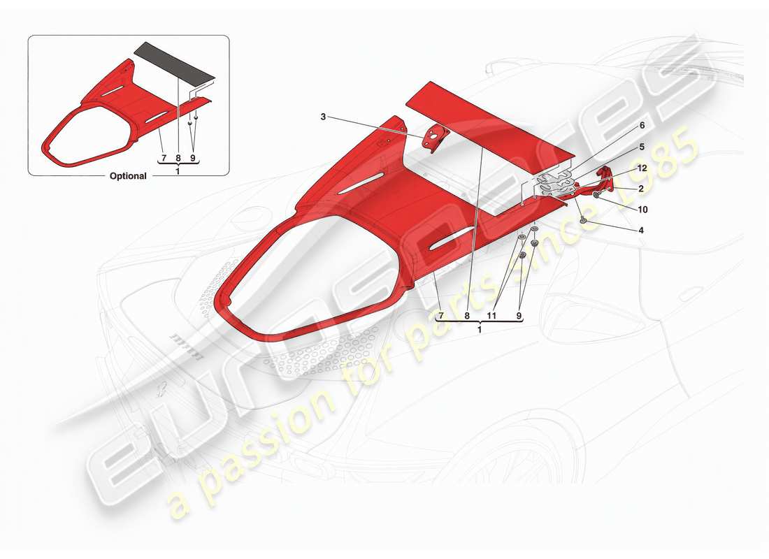 ferrari sf90 stradale subestructura del tapa trasera diagrama de piezas