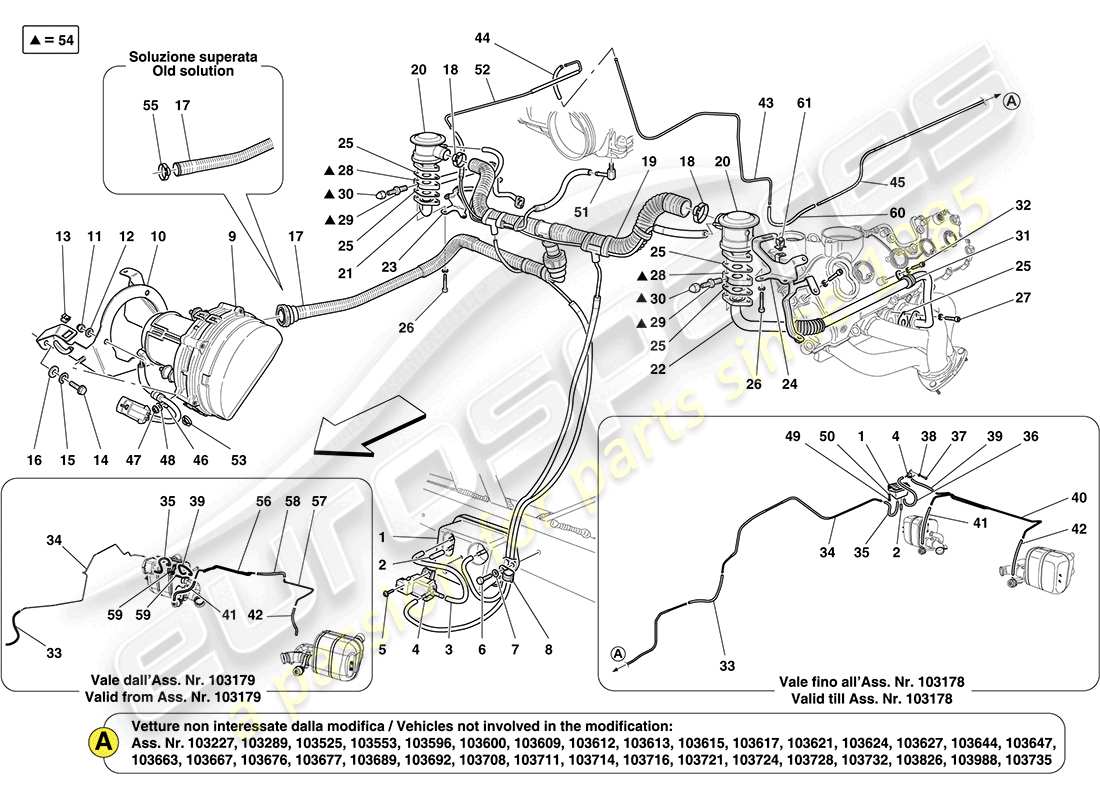 ferrari california (rhd) diagrama de piezas del sistema de aire secundario