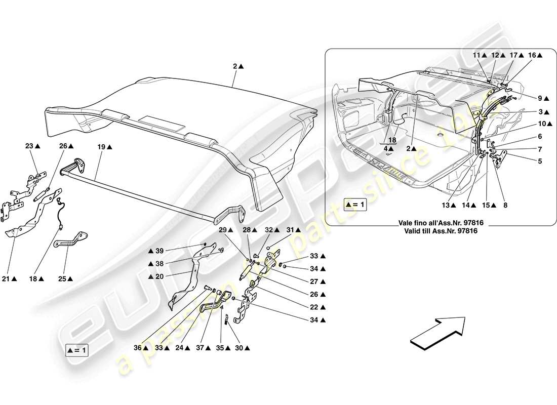 ferrari california (rhd) alfombrillas del maletero diagrama de piezas