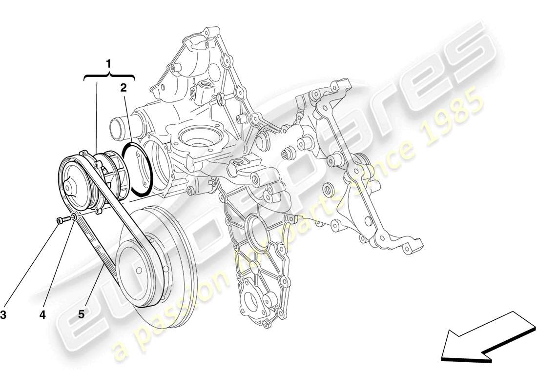 ferrari california (rhd) enfriamiento: diagrama de piezas de la bomba de agua