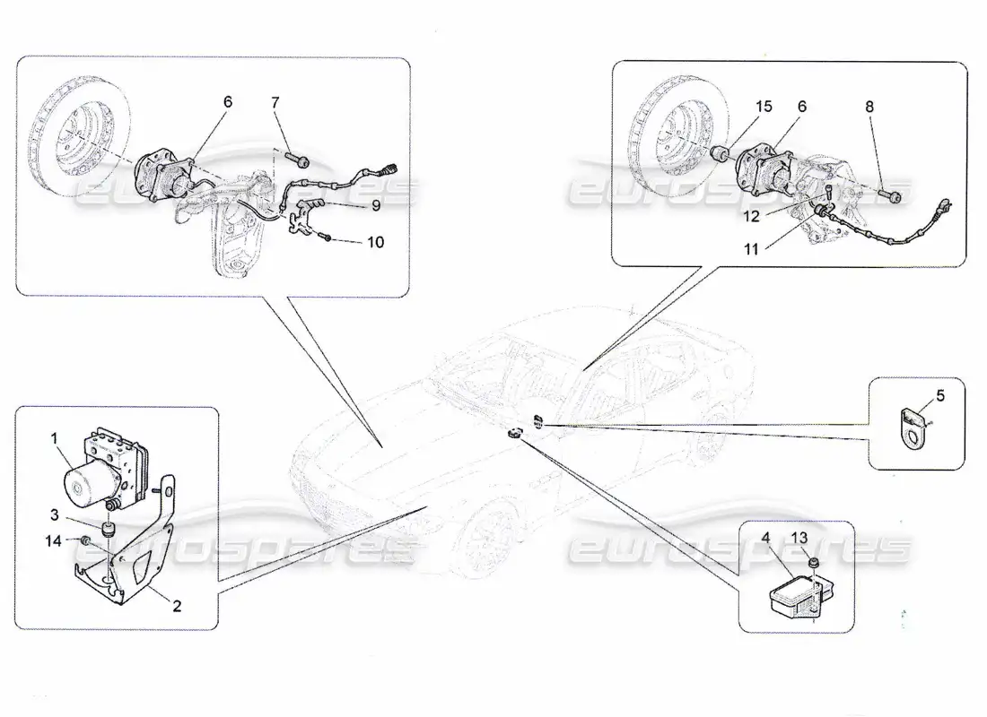 maserati qtp. (2010) 4.7 sistemas de control de frenado diagrama de piezas