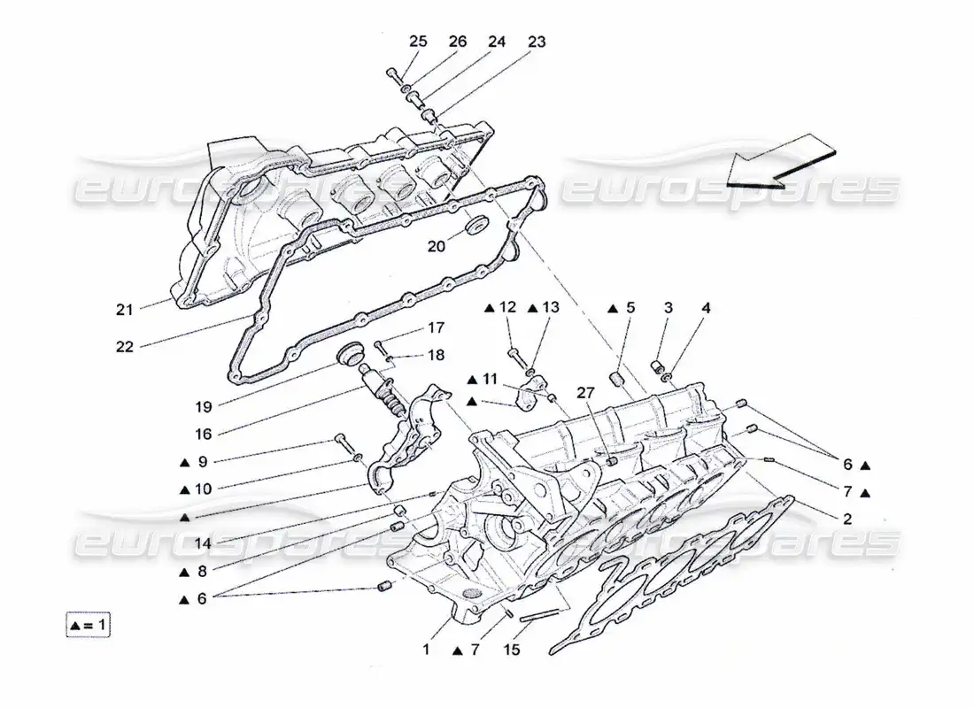maserati qtp. (2010) 4.7 culata derecha diagrama de piezas