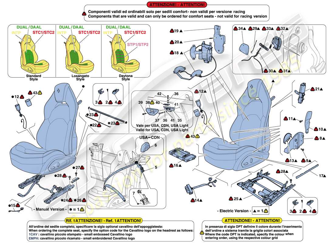 ferrari 488 gtb (rhd) asientos - cinturones de seguridad, guías y ajuste diagrama de piezas