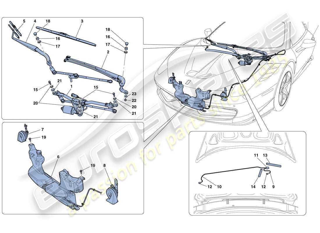 ferrari 458 speciale (usa) limpiaparabrisas, arandela y bocina diagrama de piezas