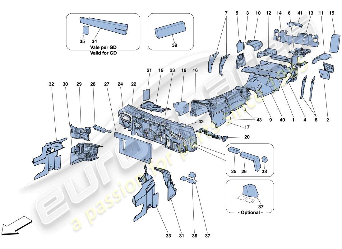 ferrari gtc4 lusso t (rhd) aislamiento diagrama de piezas