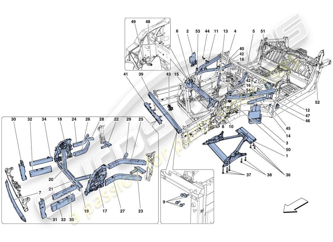 ferrari 812 superfast (usa) estructuras y elementos delantero del vehículo diagrama de partes