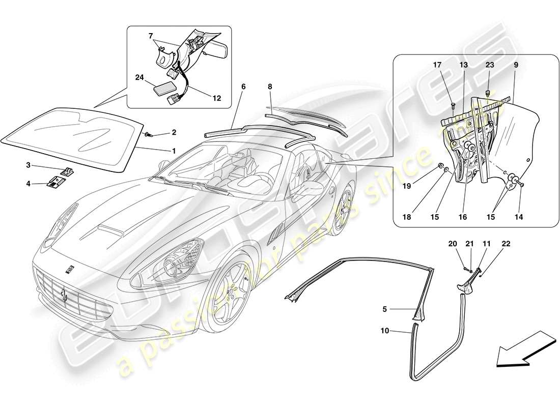 ferrari california (europe) pantallas, ventanas y juntas diagrama de piezas