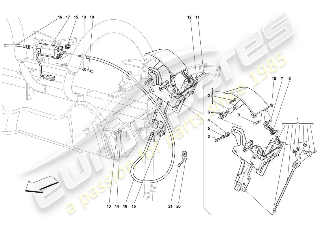 ferrari f430 scuderia (rhd) control de techo y trampilla diagrama de piezas