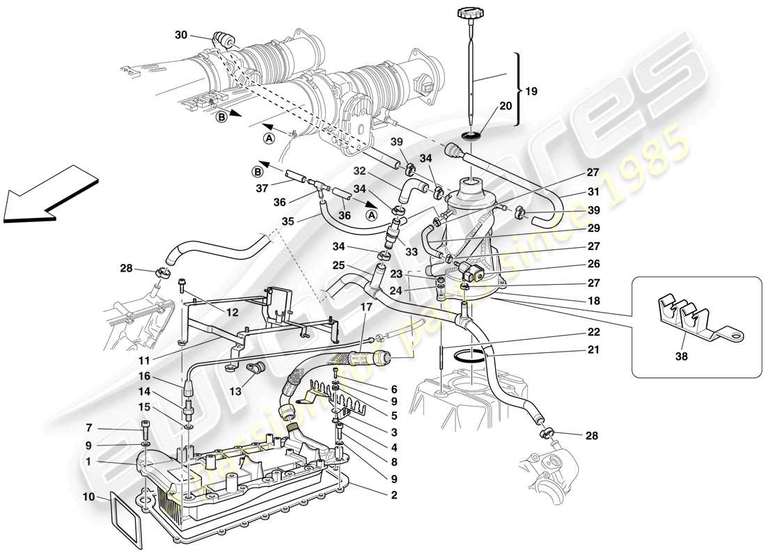 ferrari f430 scuderia (rhd) sistema de lubricación - tanque - intercambiador de calor diagrama de piezas