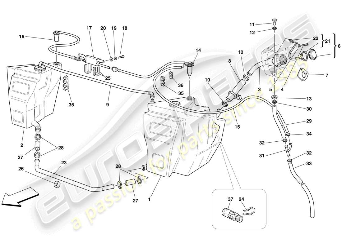 ferrari f430 scuderia (rhd) tanques de combustible y cuello de llenado diagrama de piezas