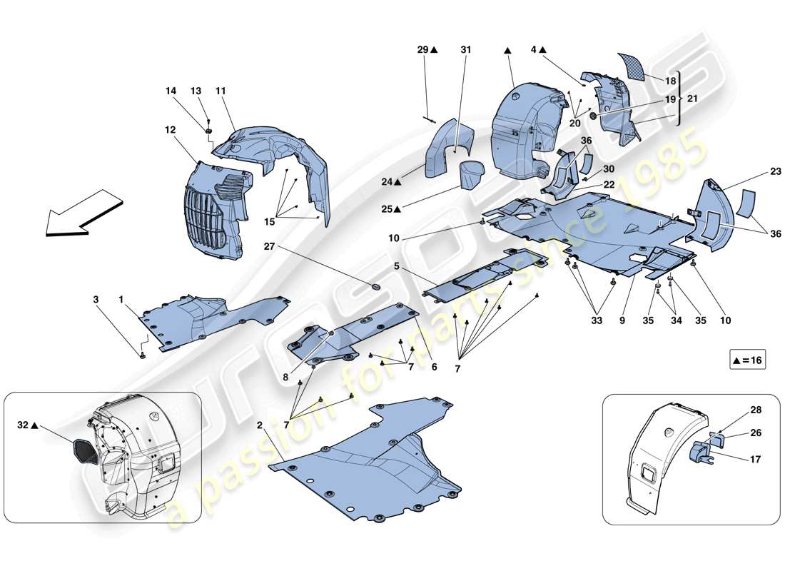ferrari 458 spider (europe) bandeja inferior plana y ruedas diagrama de piezas
