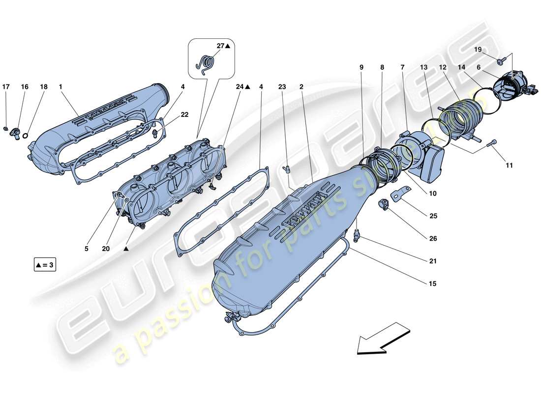 ferrari 458 spider (europe) diagrama de piezas de la tapa del colector de admisión