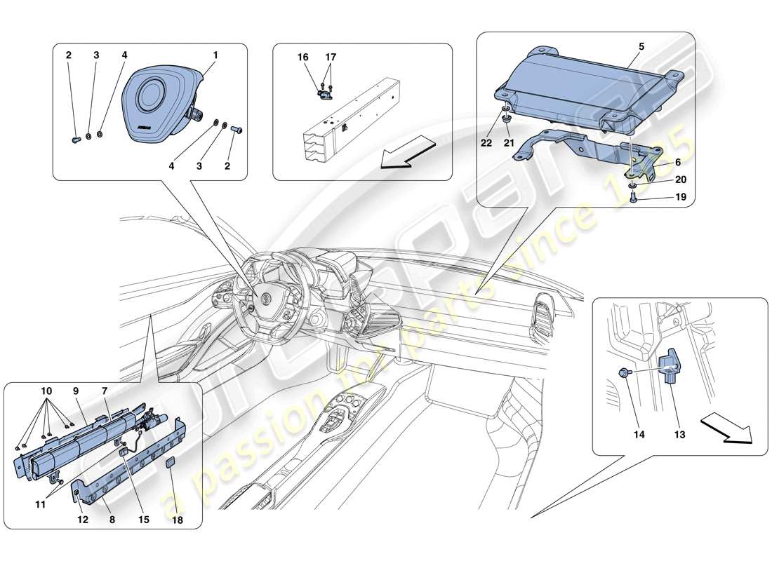 ferrari 458 italia (rhd) diagrama de piezas de airbags