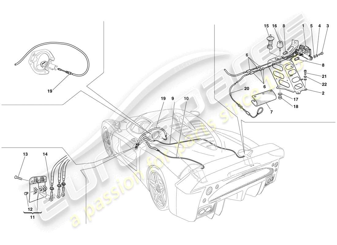 maserati mc12 dispositivos de apertura del capó del motor y de la puerta de gas diagrama de piezas
