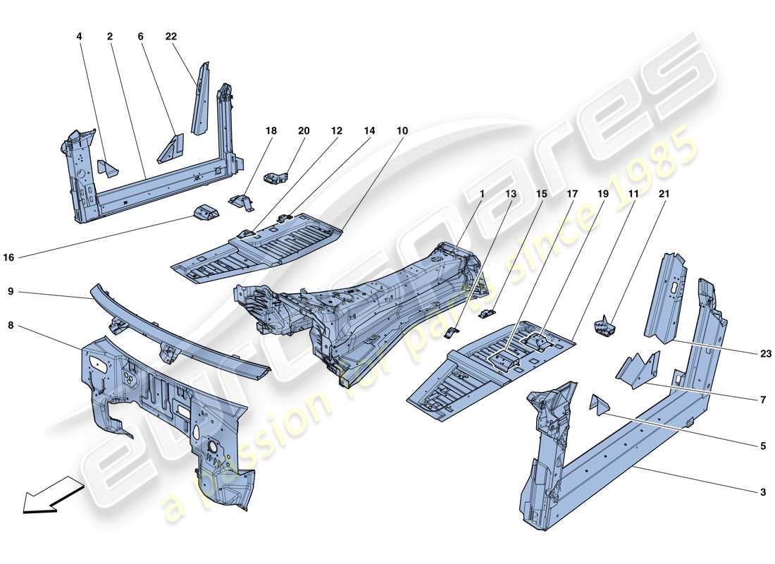 ferrari gtc4 lusso (rhd) estructuras y elementos del centro del vehículo diagrama de partes