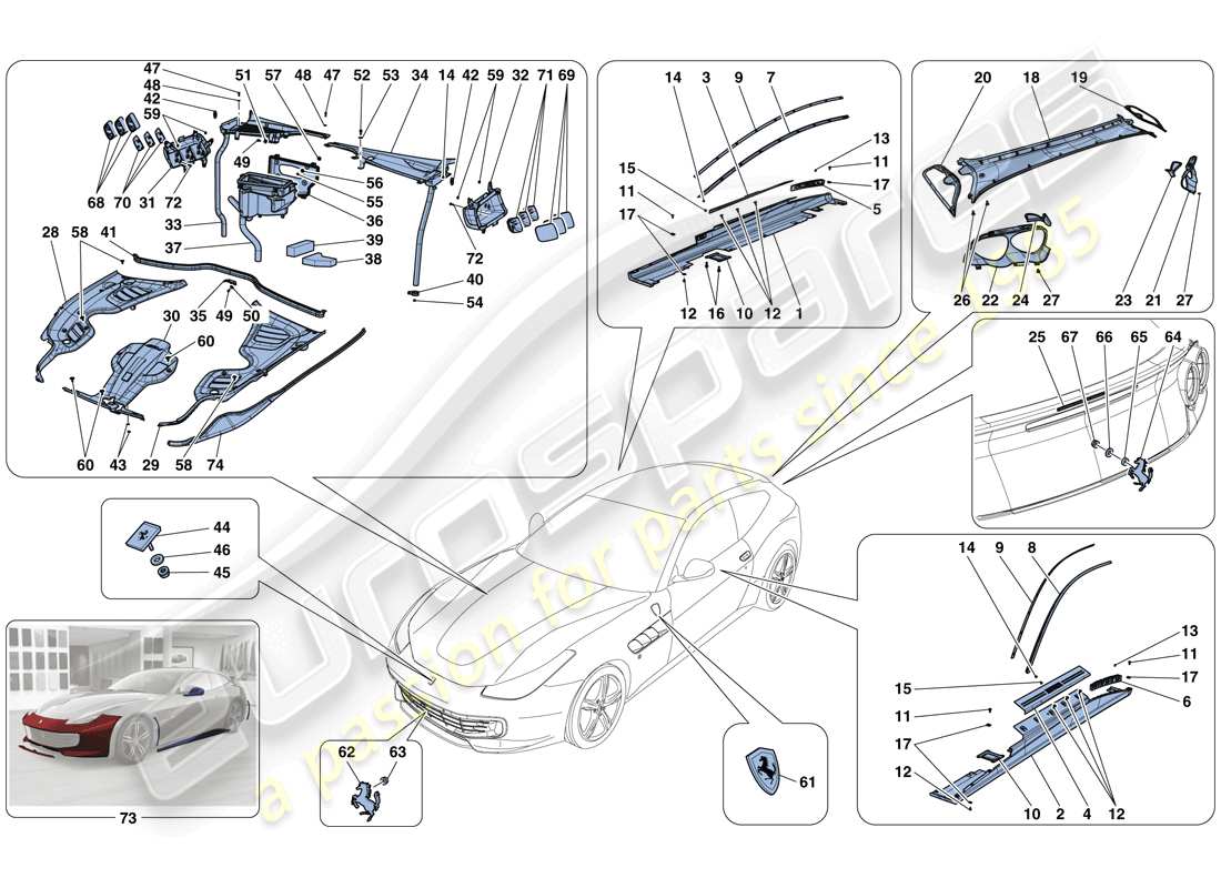 ferrari gtc4 lusso (rhd) protectores - acabado externo diagrama de piezas