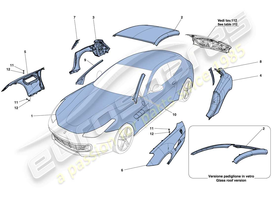 ferrari gtc4 lusso (rhd) carroceria - acabado externo diagrama de piezas