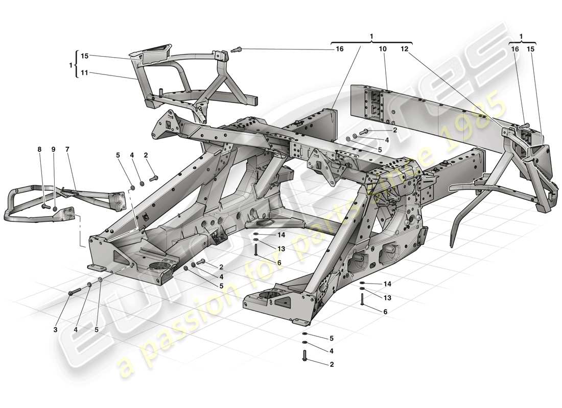 ferrari laferrari (europe) subchasis trasero diagrama de piezas