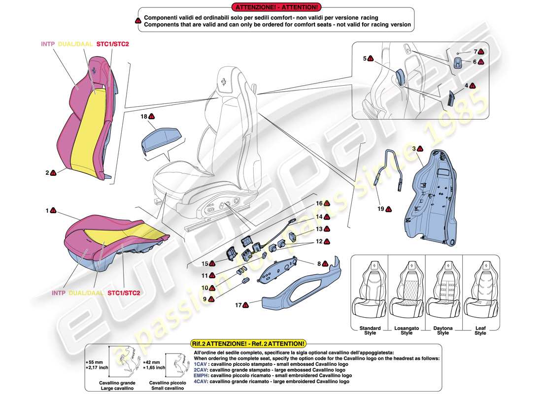 ferrari f12 berlinetta (rhd) asiento delantero - acabados y accesorios diagrama de piezas