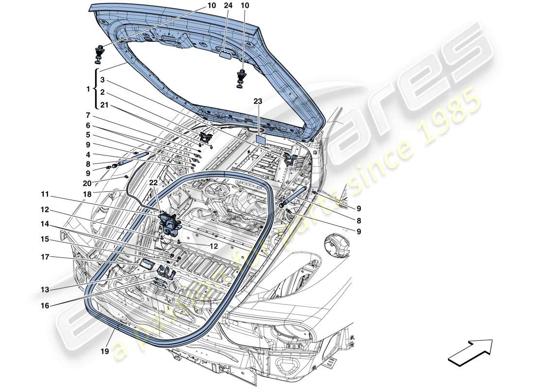 ferrari f12 berlinetta (rhd) tapa trasera y mecanismo de apertura diagrama de piezas