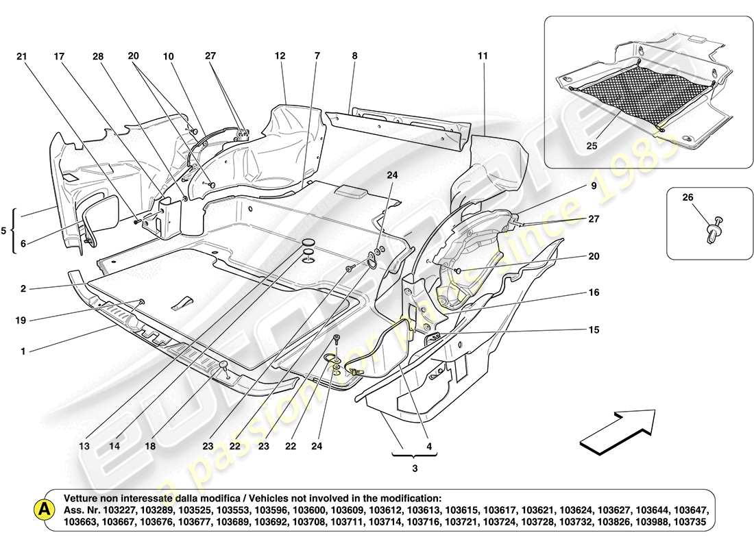 ferrari california (europe) alfombrillas para maletero diagrama de piezas