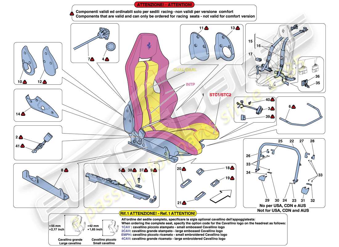 ferrari 458 italia (rhd) diagrama de piezas del asiento de carreras