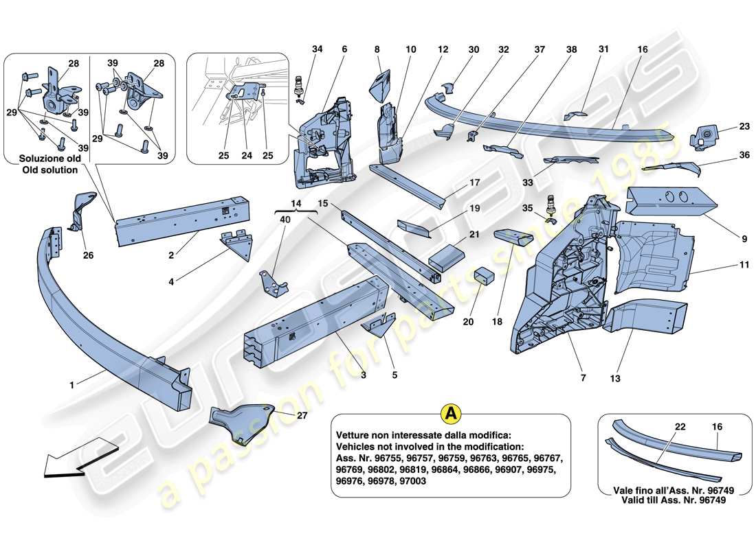 ferrari 458 italia (usa) chasis - estructura, elementos frontales y paneles esquema de piezas