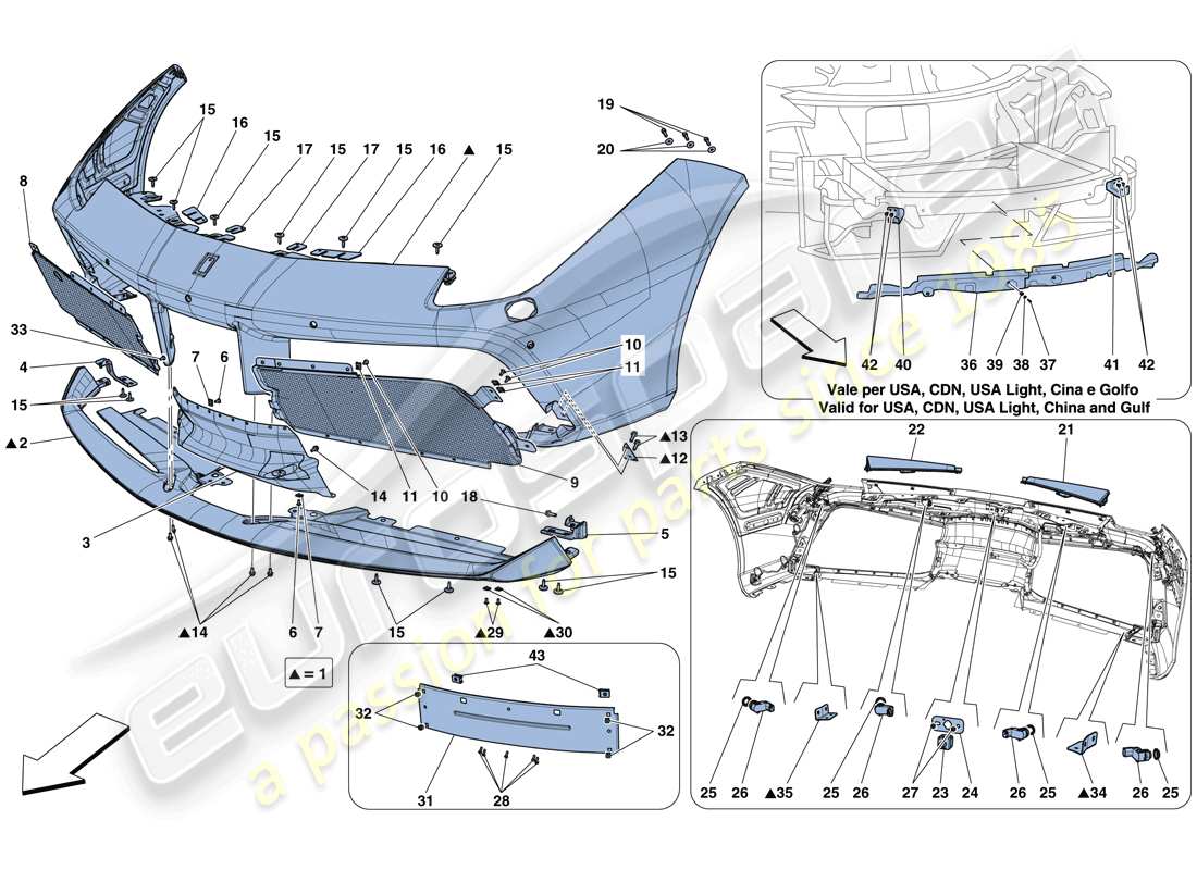 ferrari 488 spider (usa) diagrama de piezas del parachoques delantero