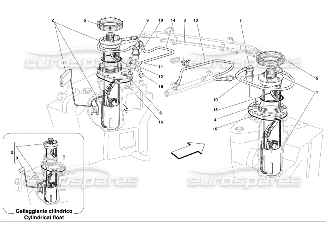 ferrari 360 modena bombas y tuberías de combustible diagrama de piezas