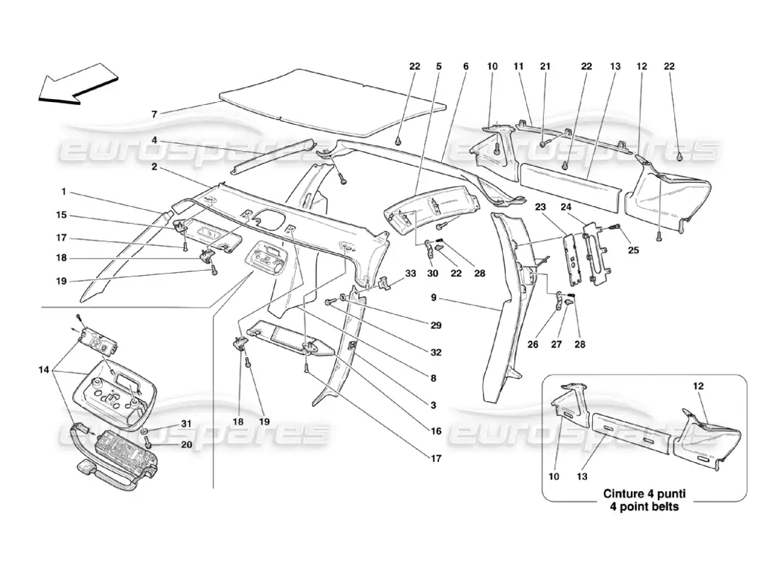 ferrari 360 challenge stradale tapicería y accesorios para paneles de techo diagrama de piezas