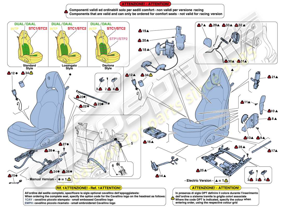 ferrari 488 spider (usa) asientos - cinturones de seguridad, guías y ajuste diagrama de piezas