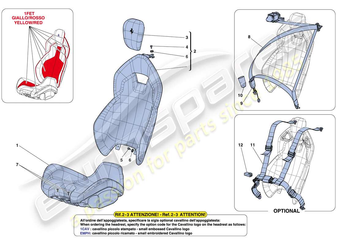 ferrari laferrari aperta (usa) asientos y cinturones de seguridad diagrama de piezas
