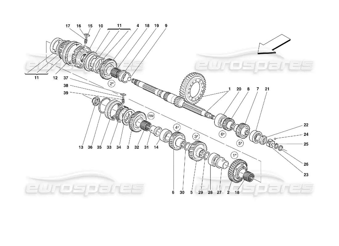 ferrari 355 (2.7 motronic) engranajes del eje de colocación diagrama de piezas