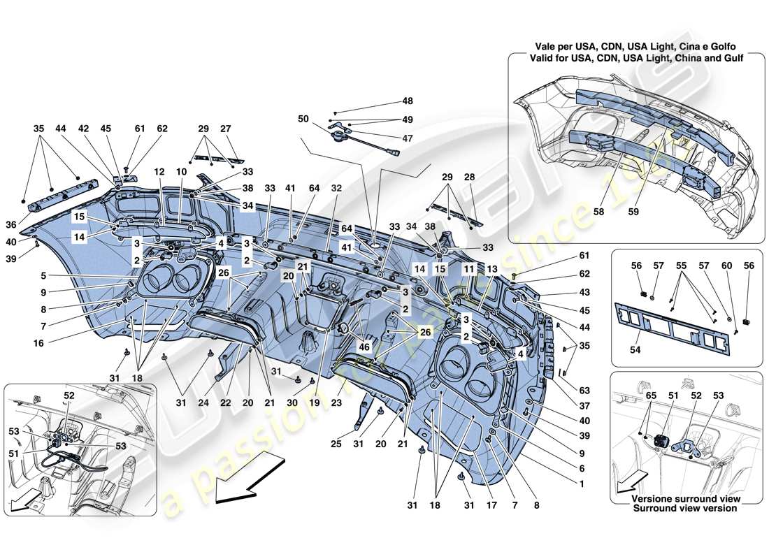 ferrari gtc4 lusso (rhd) parachoques trasero diagrama de piezas