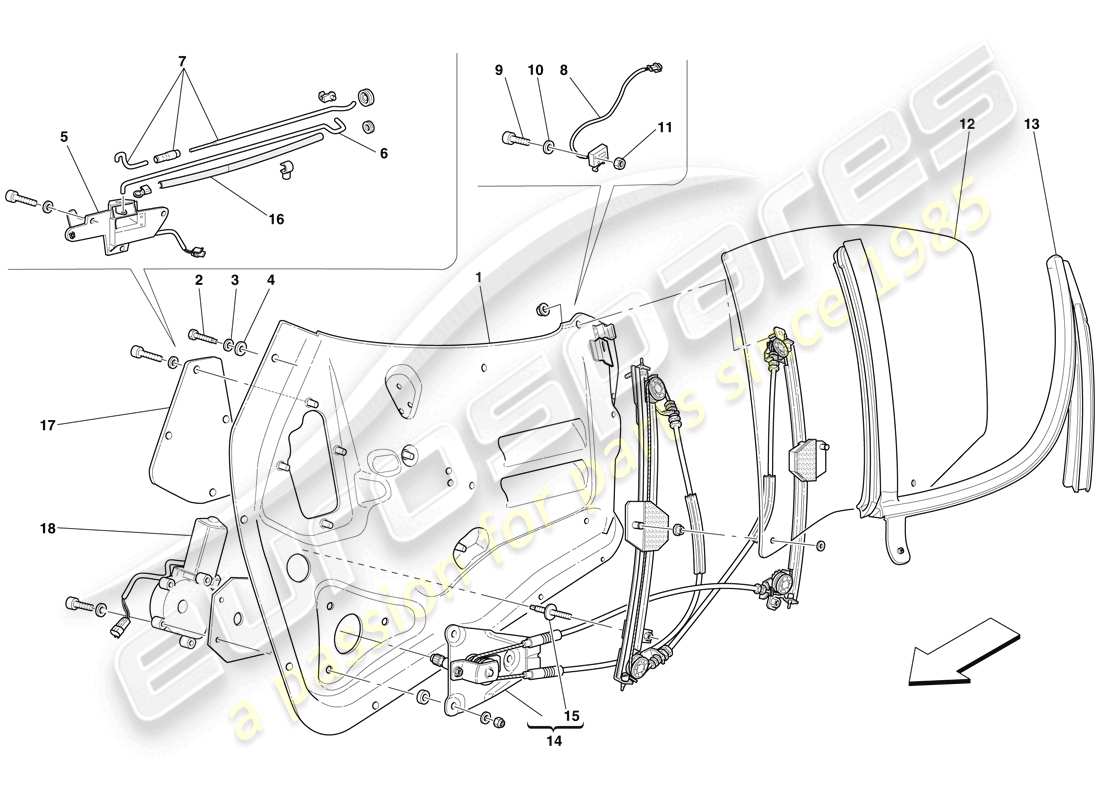 maserati mc12 puertas - ventana eléctrica diagrama de piezas