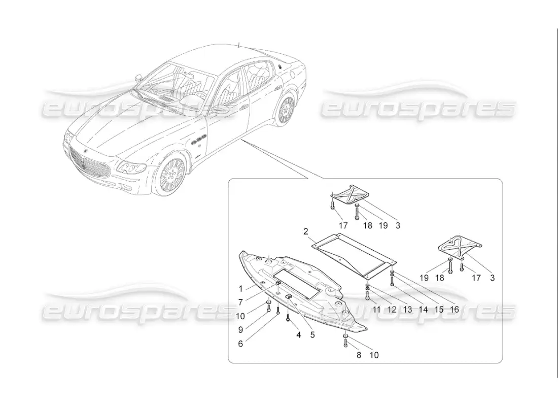 maserati qtp. (2010) 4.7 auto protección de bajos y bajos del suelo diagrama de piezas