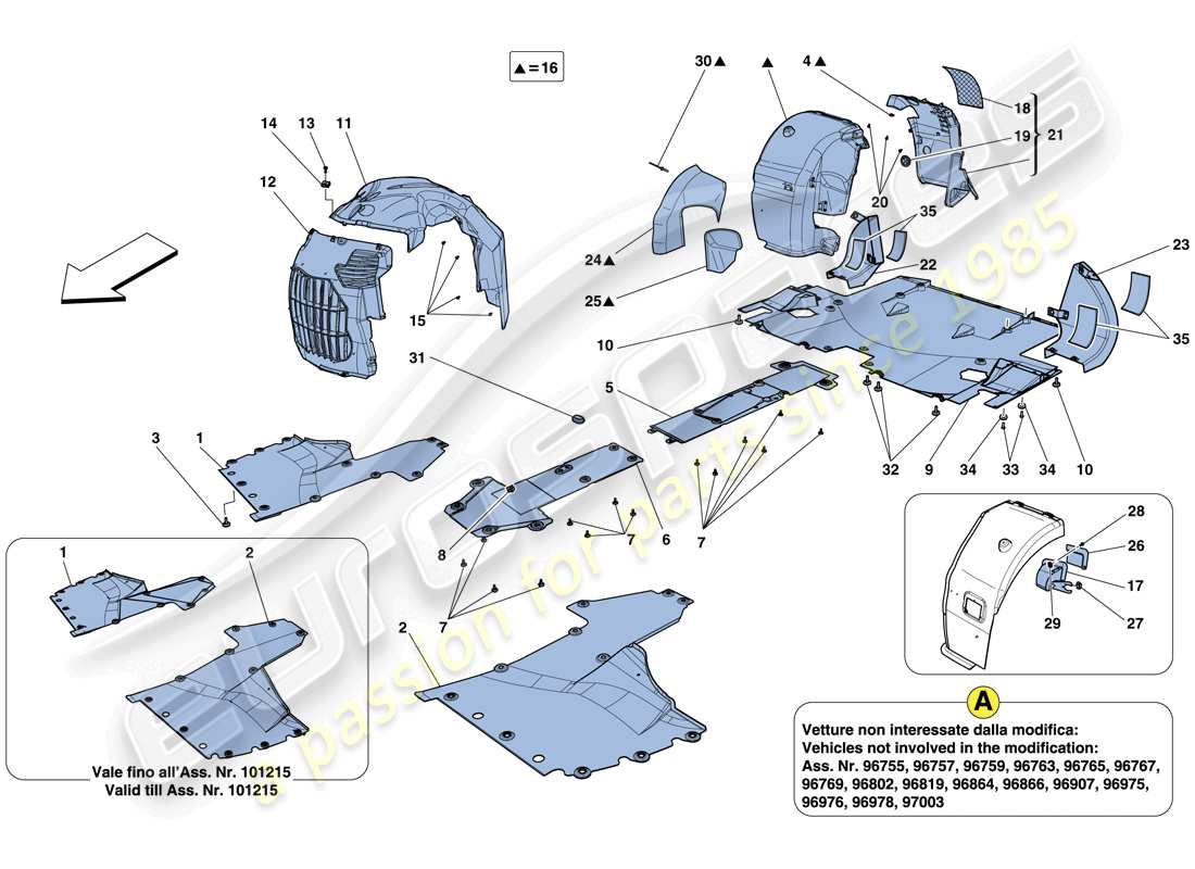 ferrari 458 italia (usa) bandeja inferior plana y ruedas diagrama de piezas