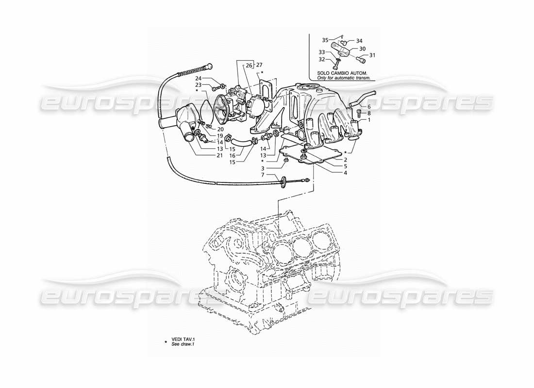 maserati qtp v6 (1996) diagrama de piezas del cuerpo de la válvula de mariposa del colector de admisión (lhd)