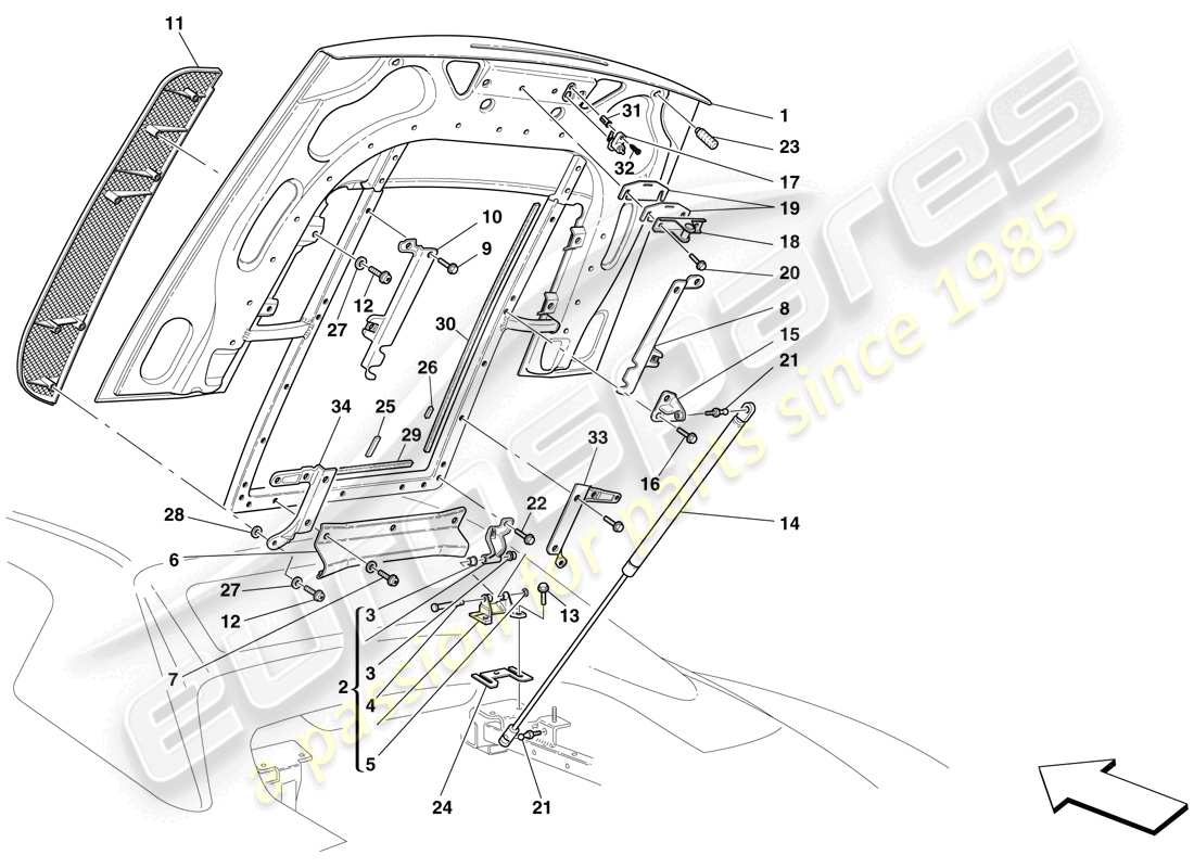 ferrari f430 spider (usa) diagrama de piezas de la tapa del compartimiento del motor