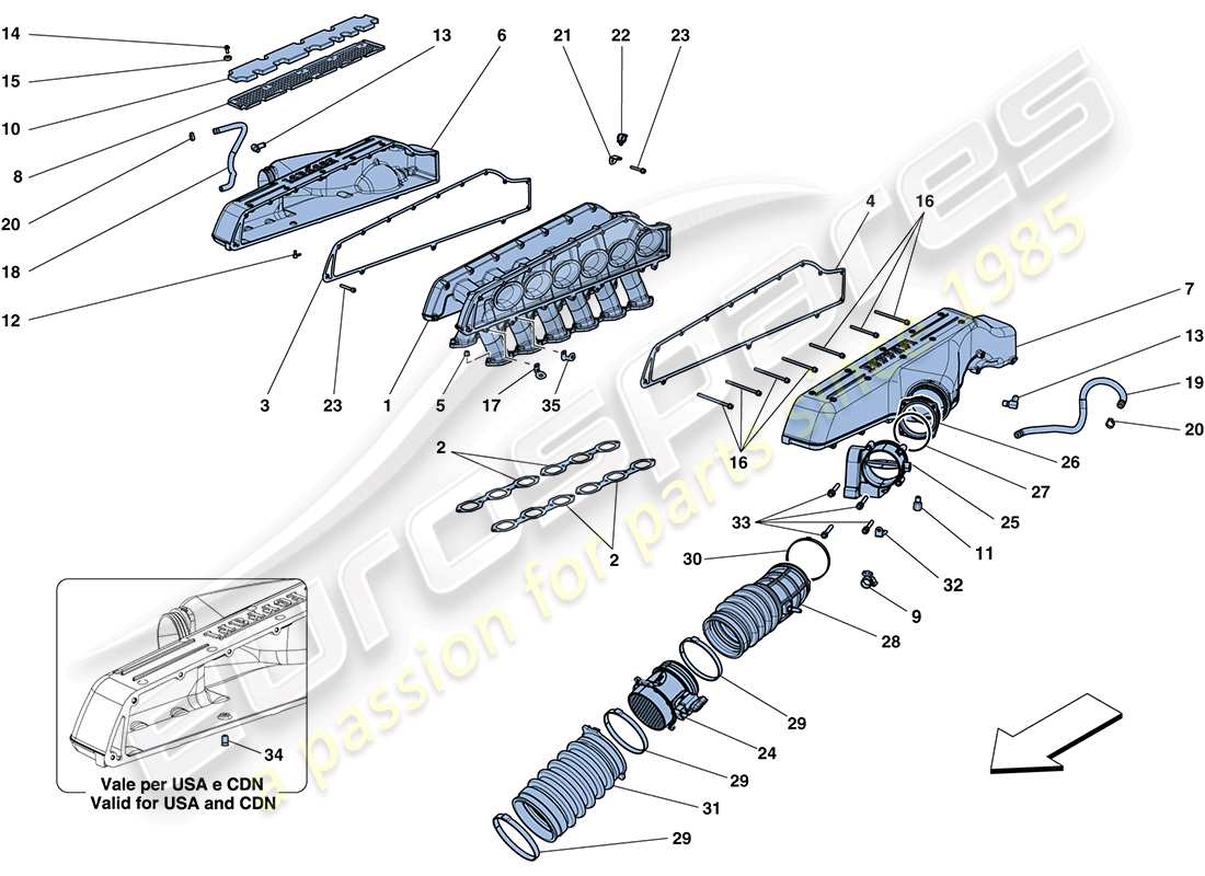 ferrari ff (europe) diagrama de piezas del colector de admisión