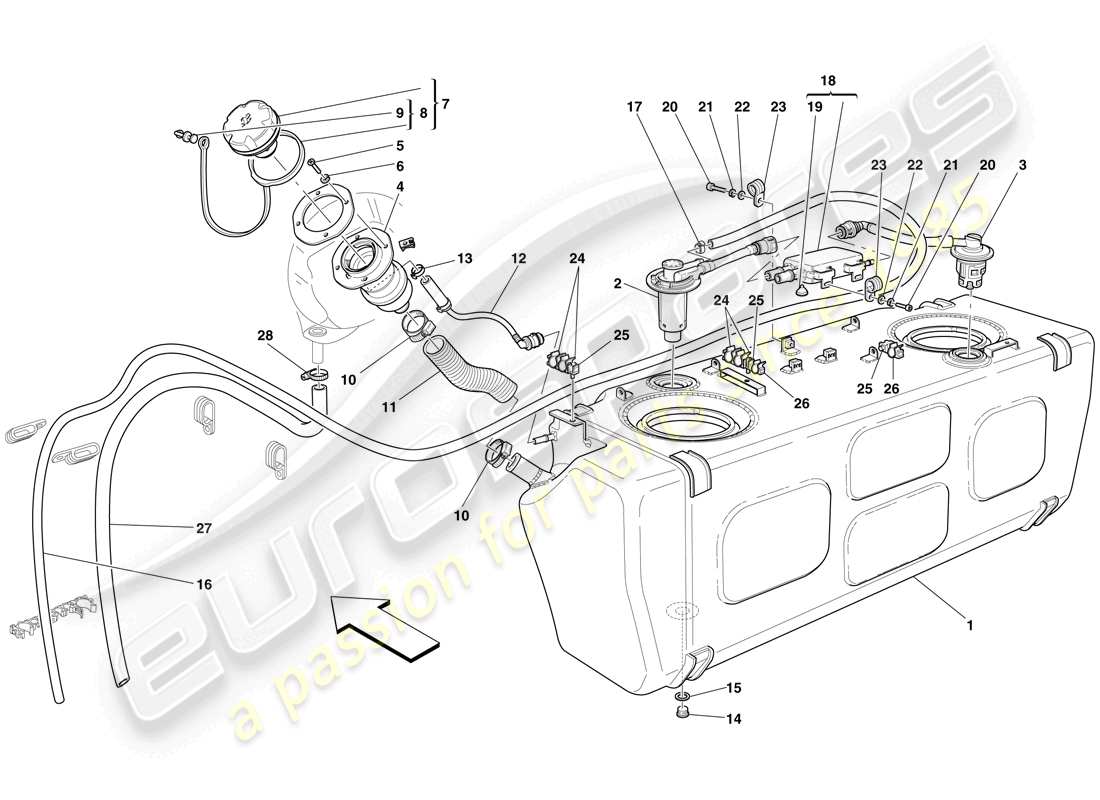 ferrari 612 sessanta (usa) fuel tank - filler neck and pipes diagrama de piezas