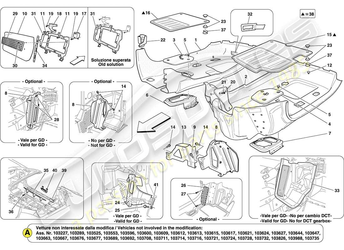 ferrari california (europe) alfombrillas del habitáculo diagrama de piezas