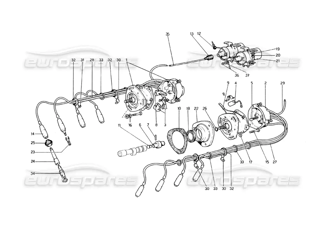 ferrari 308 gt4 dino (1979) encendido del motor (variantes para ee. uu. - versión aus y j) diagrama de piezas
