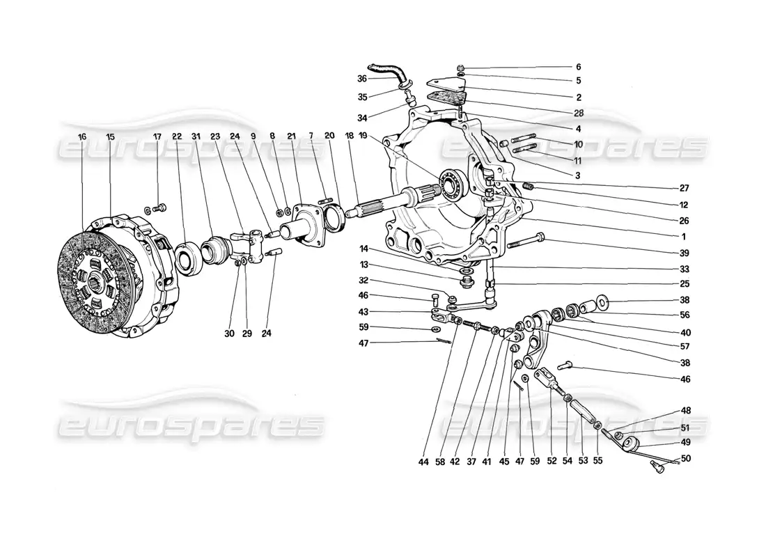 ferrari 308 (1981) gtbi/gtsi embrague y controles diagrama de piezas