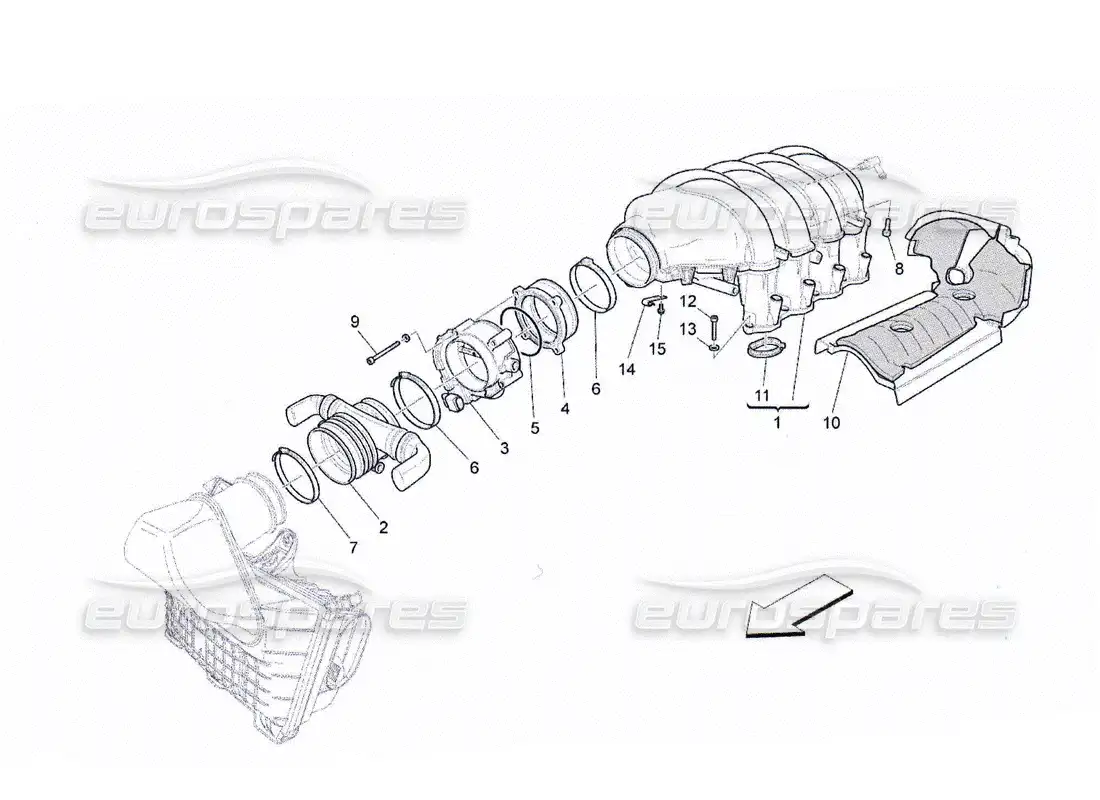 maserati qtp. (2010) 4.2 intake manifold and throttle body diagrama de piezas