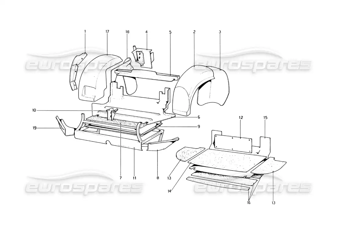 ferrari 246 dino (1975) carrocería - elementos internos diagrama de piezas
