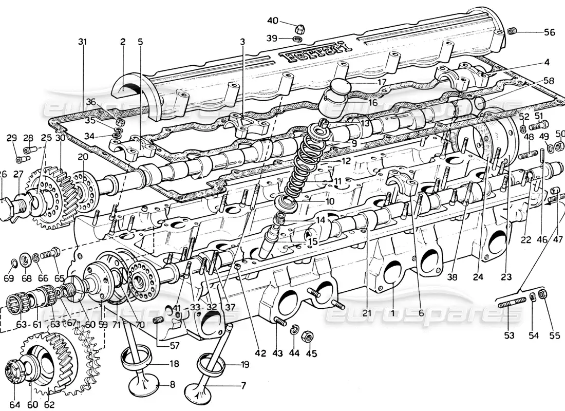 ferrari 365 gtb4 daytona (1969) culatas - válvulas de árbol de levas diagrama de piezas
